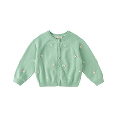 Leafy Goldfish Pond Girl Green Knitted Cardigan