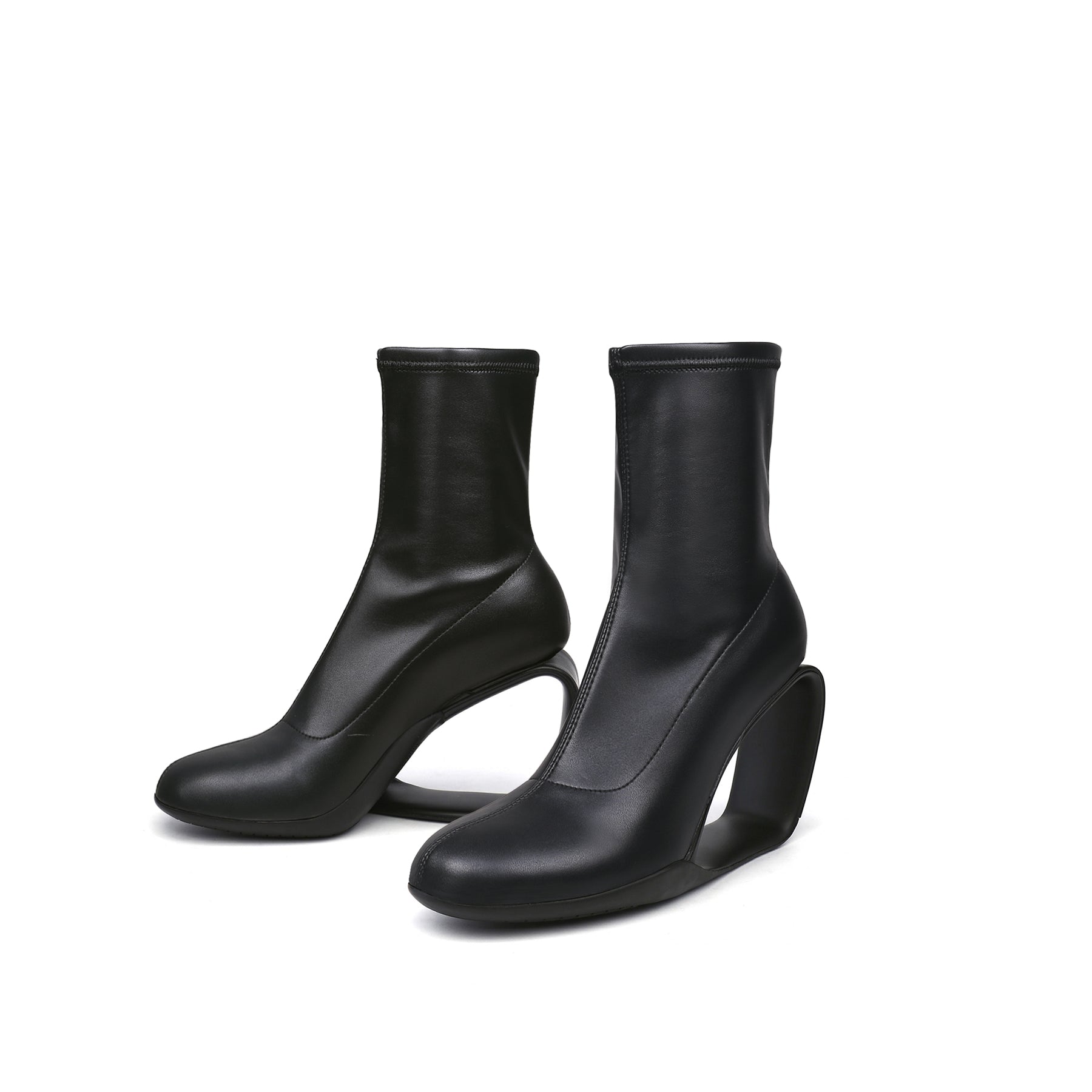 Leather Sock Frame Black Boots