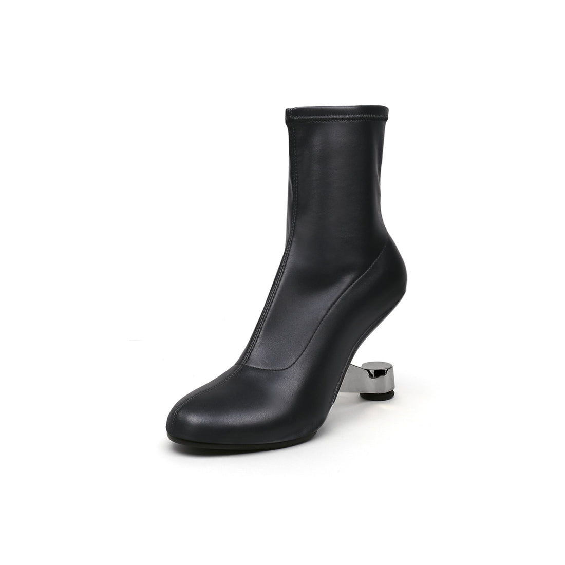 Leather Sock Heel Black Boots