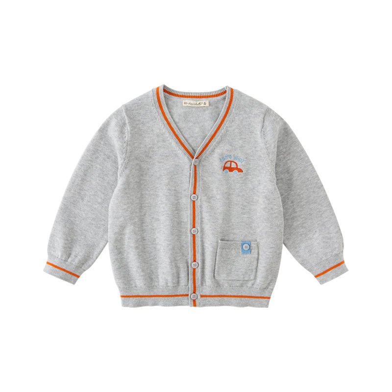Let's Go Boy Brown Trim Grey Knitted Cardigan   0cm
