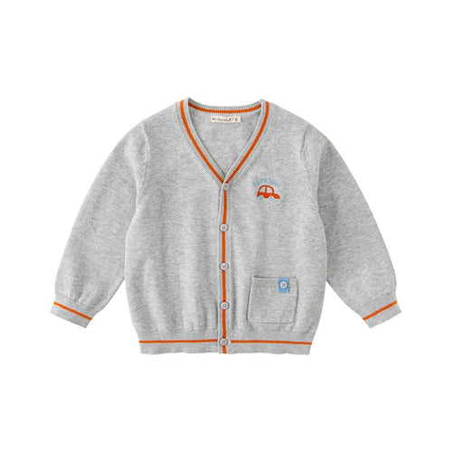 Let's Go Boy Brown Trim Grey Knitted Cardigan   0cm