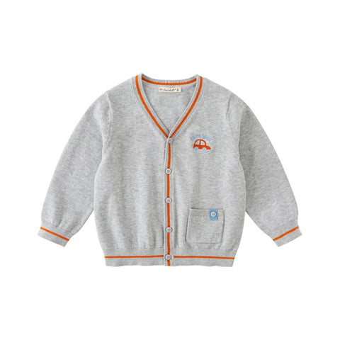 Let's Go Boy Brown Trim Grey Knitted Cardigan