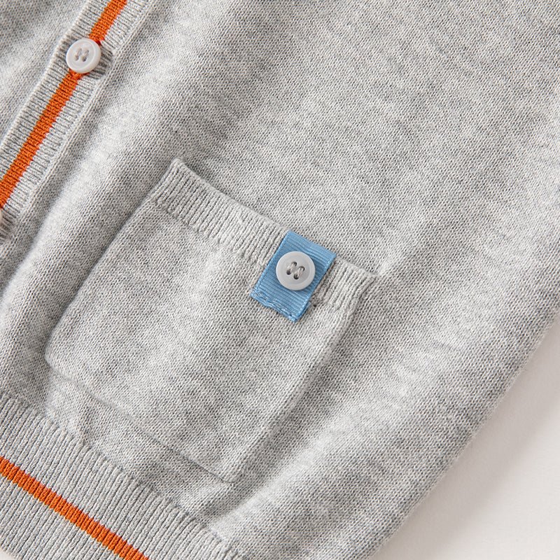 Let's Go Boy Brown Trim Grey Knitted Cardigan   0cm