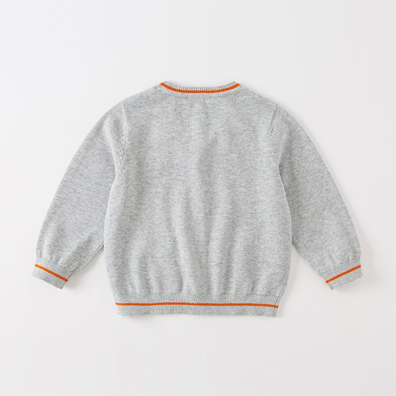 Let's Go Boy Brown Trim Grey Knitted Cardigan   0cm