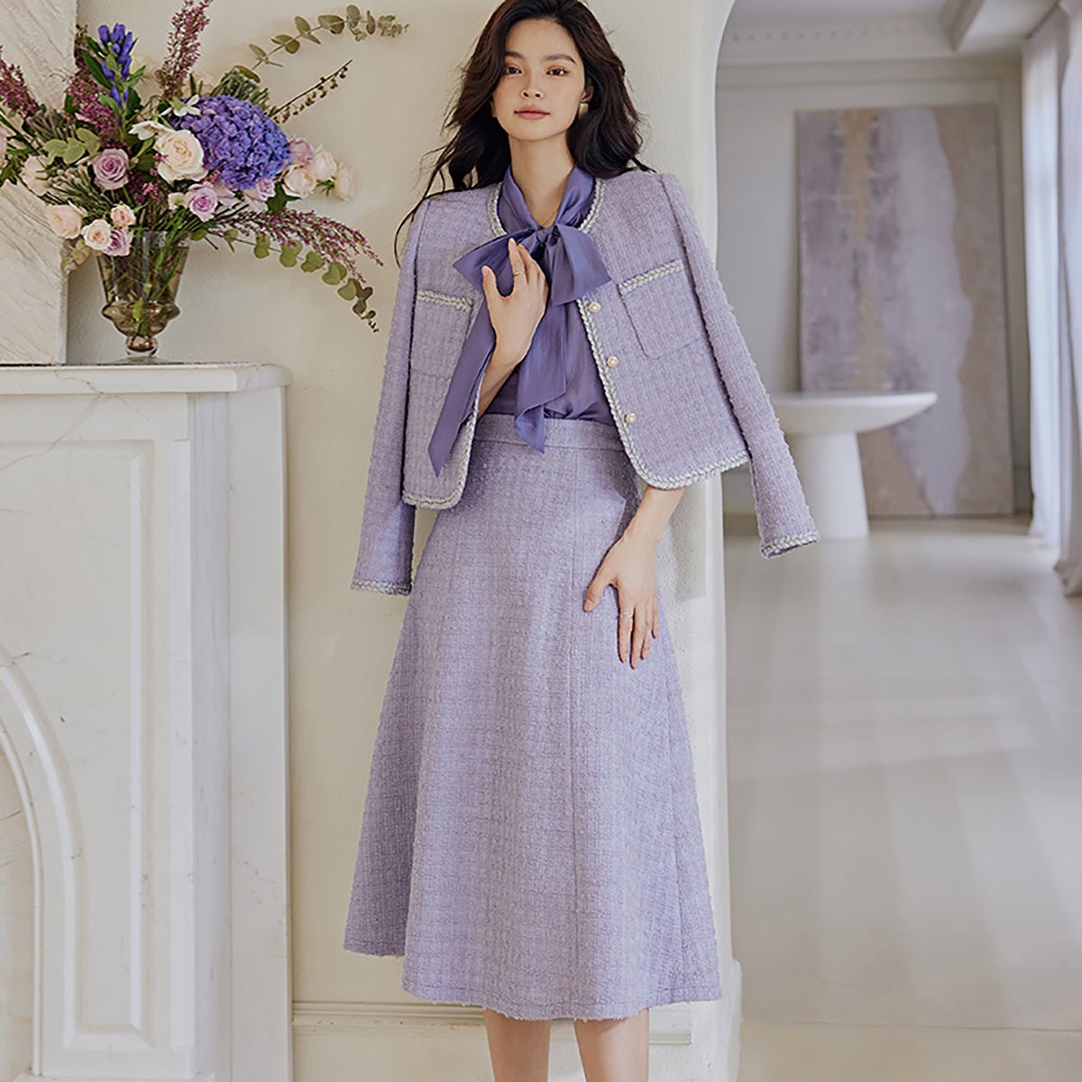 Lilac Two Piece Jacket and A Line Skirt Set   0cm