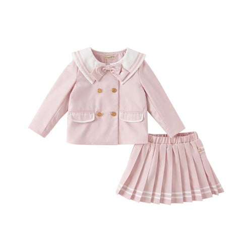 Little Lady Removable Bowknot Pink Two piece Coat & Skirt Set   0cm
