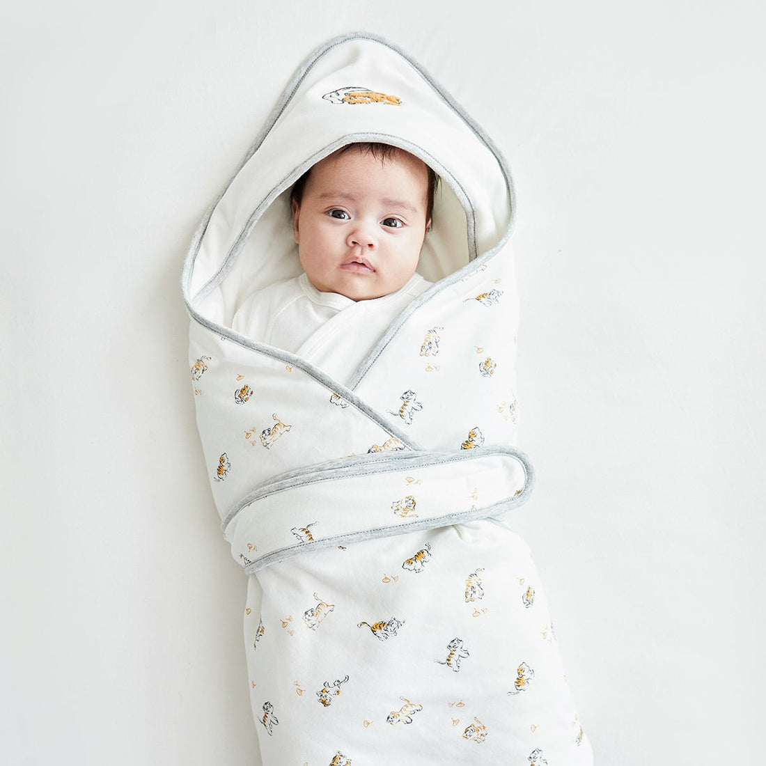 Lively Tiger Comfort Cotton Baby White Swaddle Wrap - 0cm