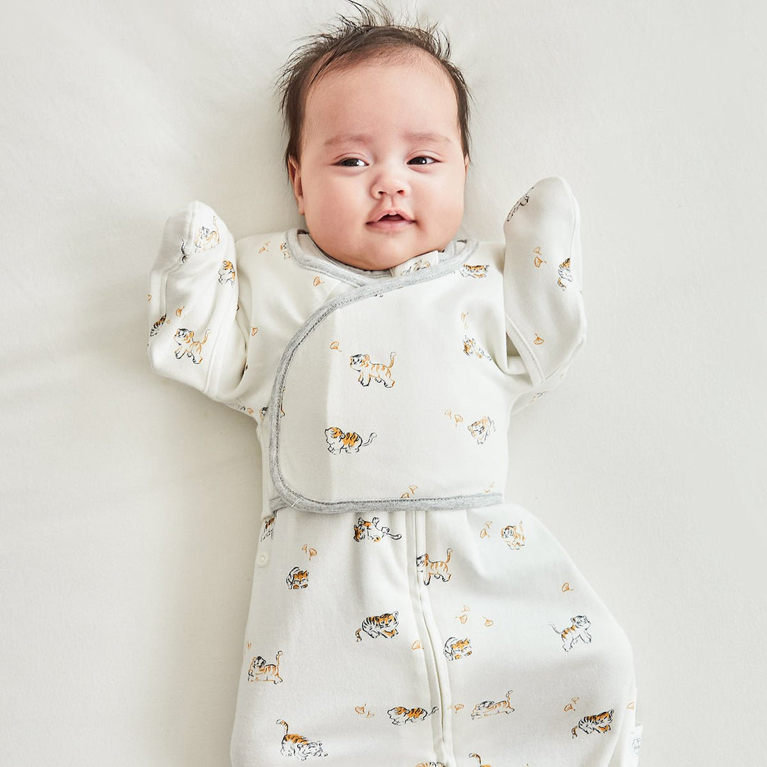 Lively Tiger Double-layer Cotton Infant White Swaddle Sack - 0cm