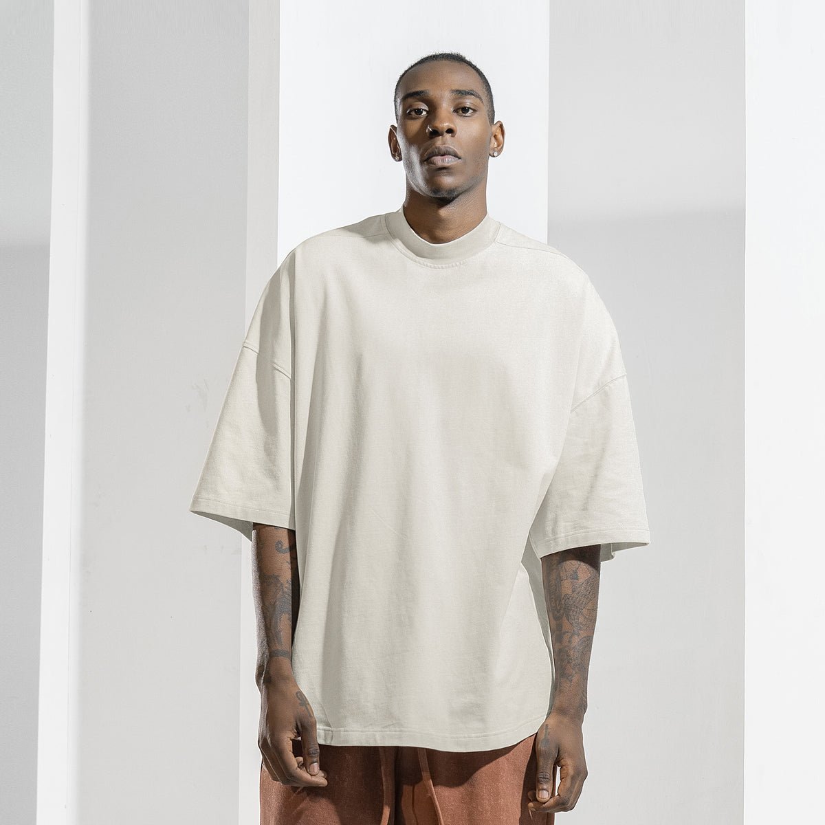 Logo detail Heavyweight Extended Neck Khaki Tee   0cm