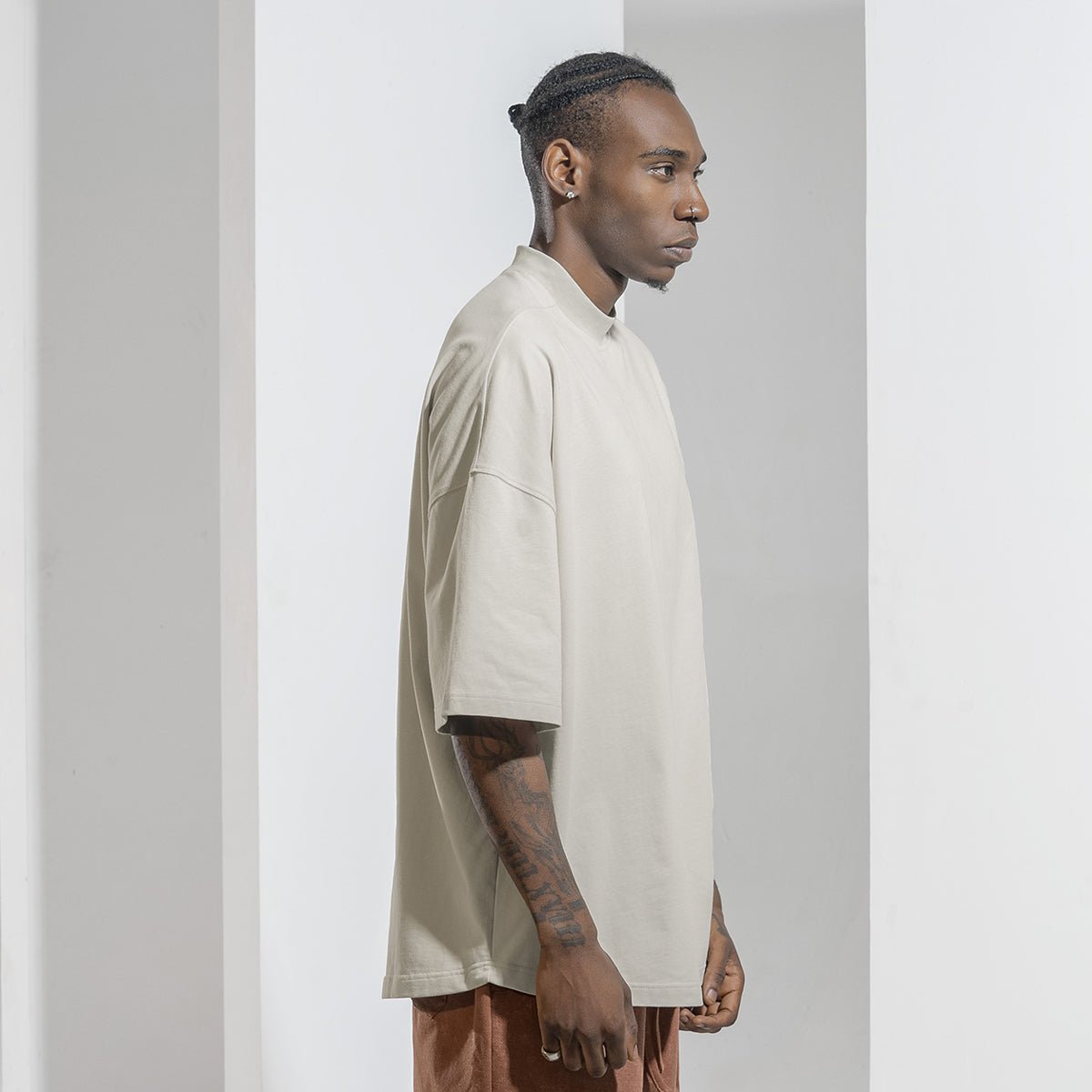 Logo detail Heavyweight Extended Neck Khaki Tee   0cm