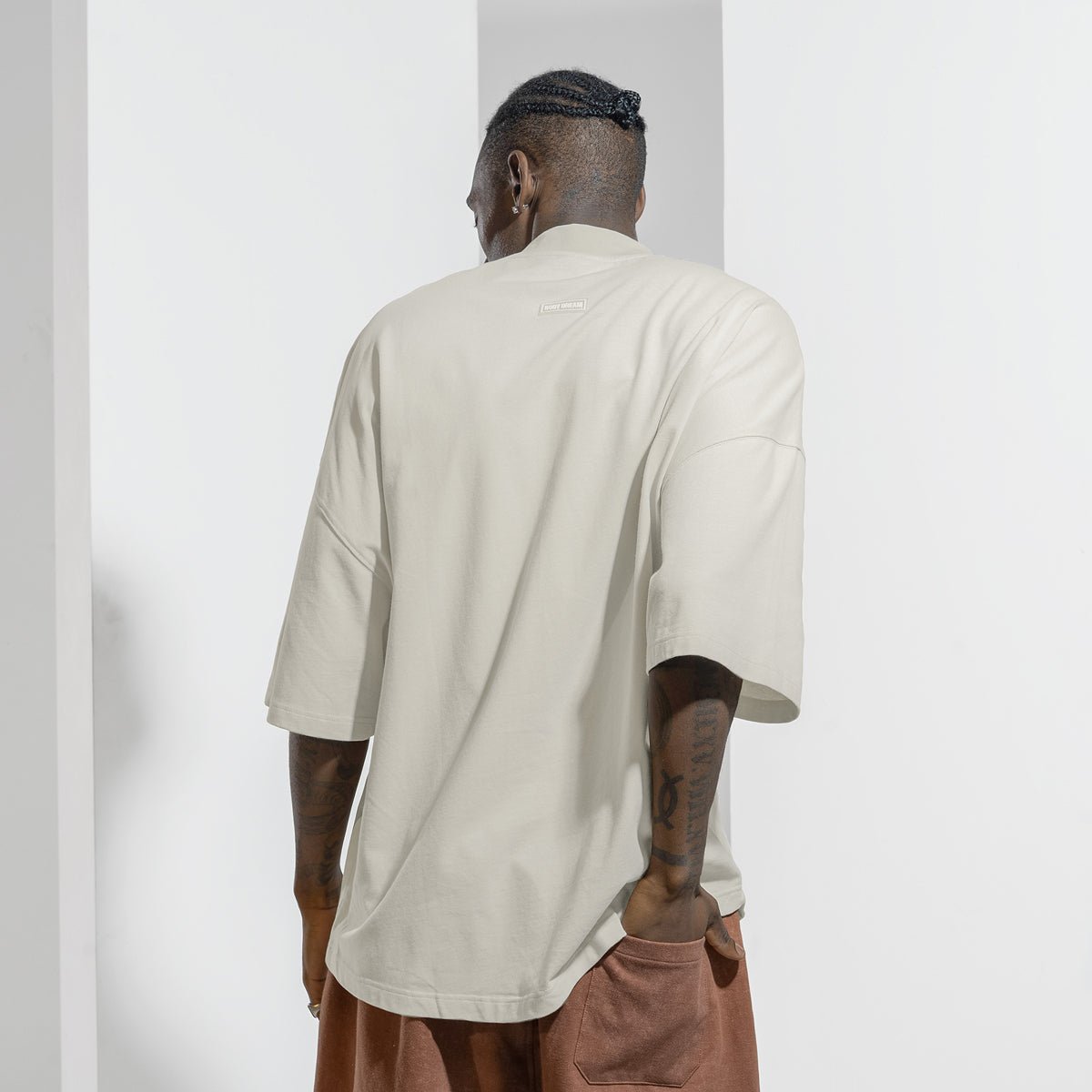 Logo detail Heavyweight Extended Neck Khaki Tee   0cm