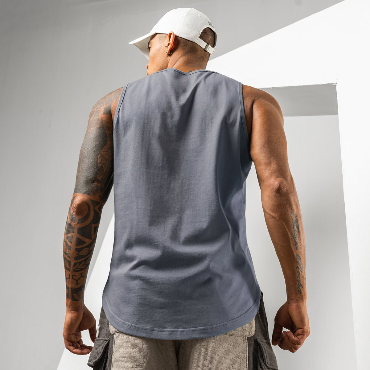 Logo Patch Breathable Moisture-wicking Charcoal Active Tank Top - 0cm