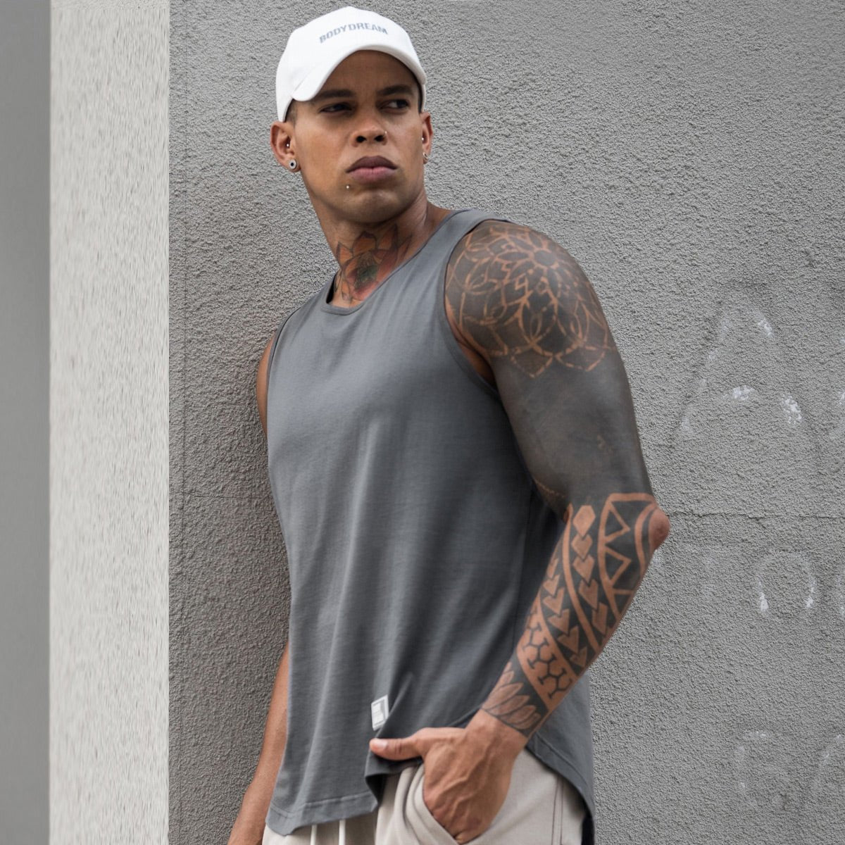 Logo Patch Breathable Moisture wicking Charcoal Active Tank Top   0cm