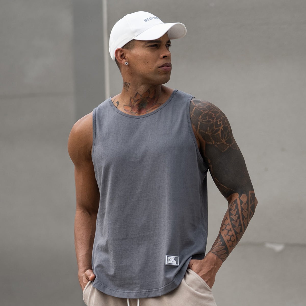 Logo Patch Breathable Moisture wicking Charcoal Active Tank Top   0cm
