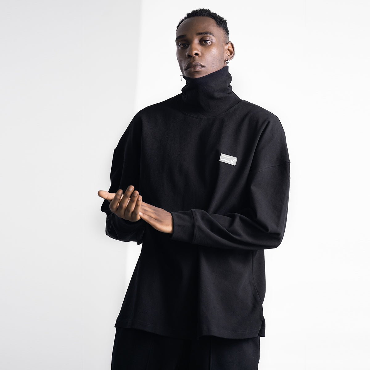 Logo Patch Relaxed Fit Roll Neck Black Sweater   0cm