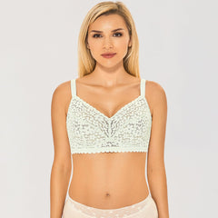 Long-day Wearing Minimizer Unlined Wireless Floral Lace Green Bra