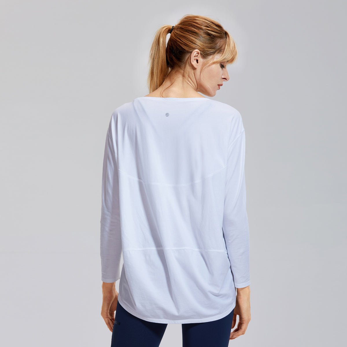 Long Sleeve Loose Fit Pima Cotton White Active Top   0cm