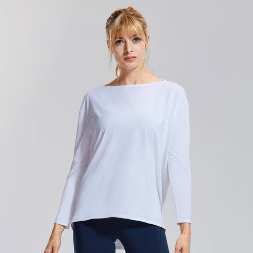 Long Sleeve Loose Fit Pima Cotton White Active Top   0cm
