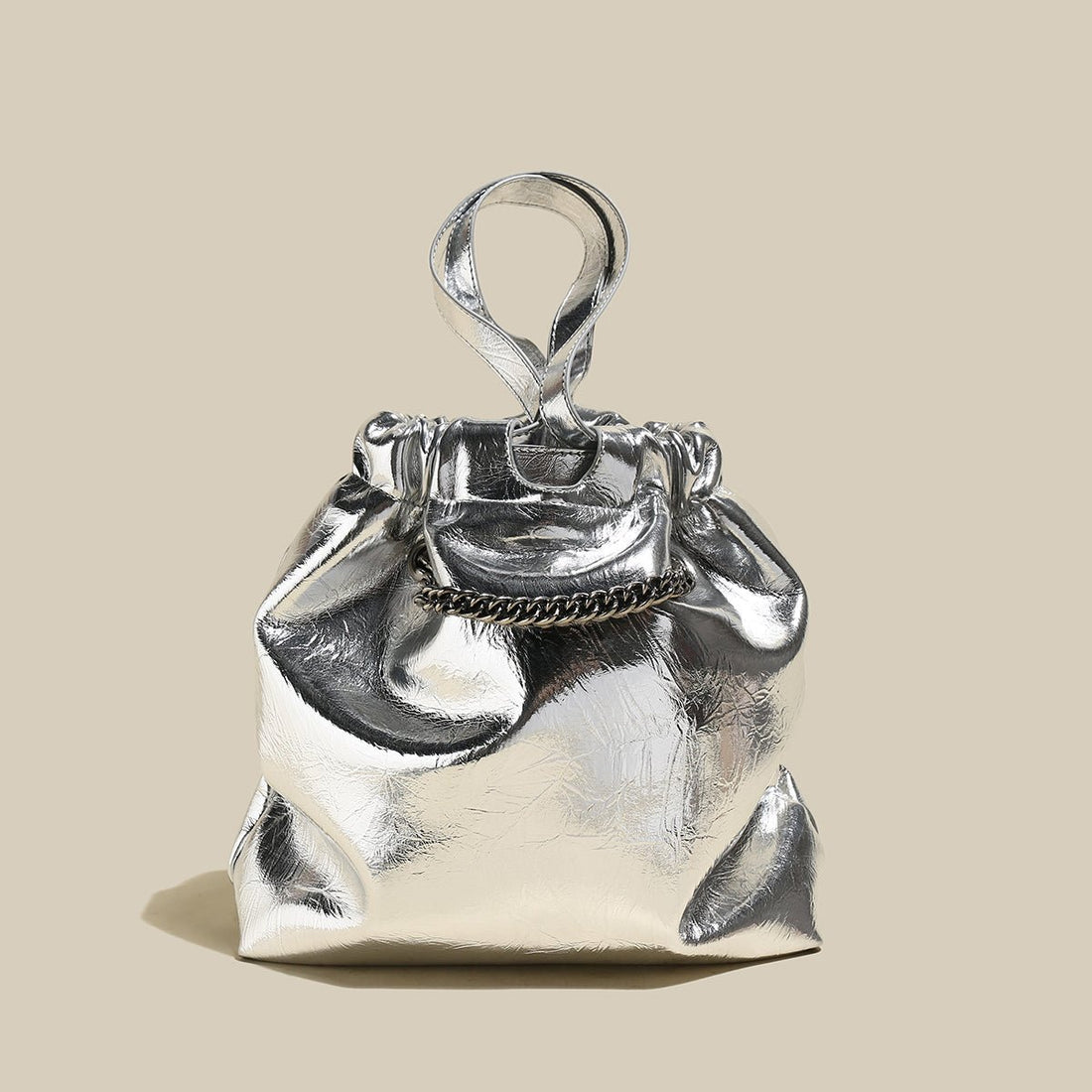 Luminescent Metallic Silver Bucket Bag - 0cm