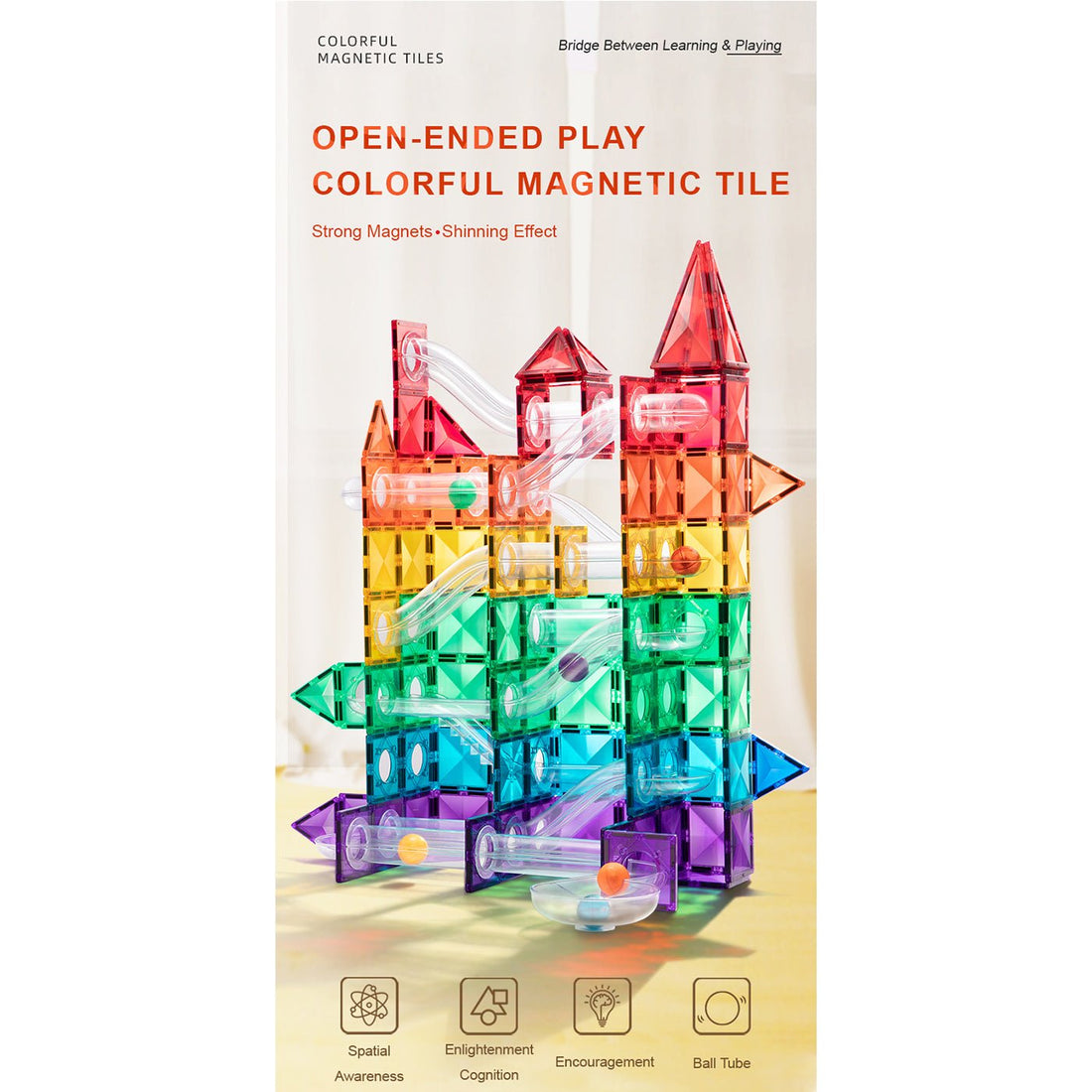 Marble Run 100pcs Colorful Magnetic Tiles - 0cm