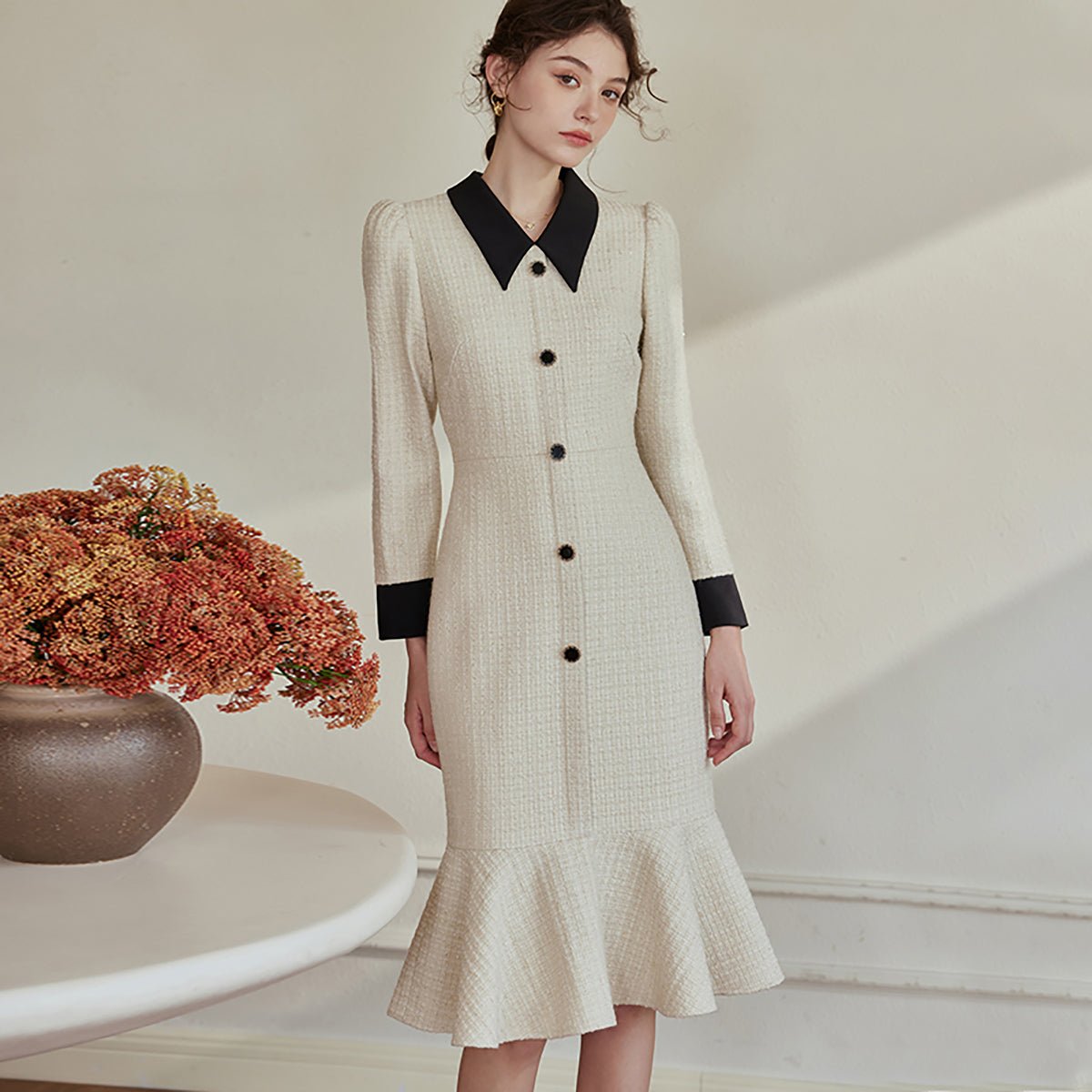 Mermaid Apricot Dress with Black Buttons   0cm