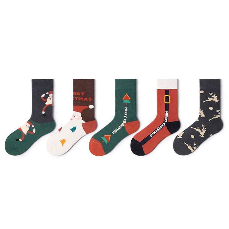 Merry Christmas All season Unisex 5pcs Crew Socks Set   0cm