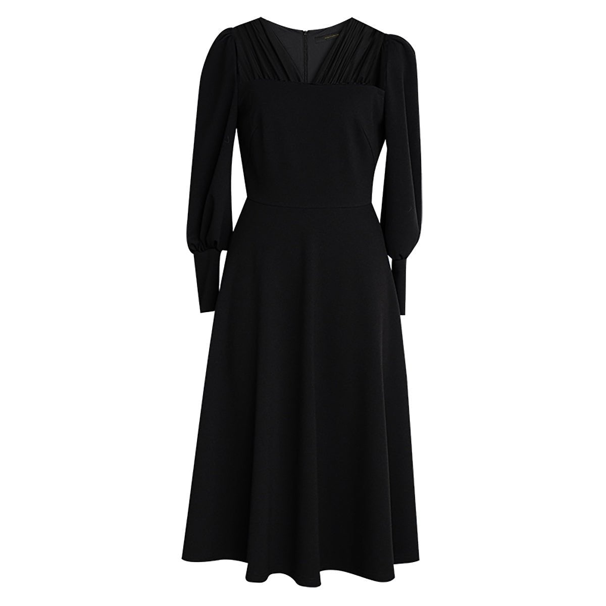 Mesh Detail Full-Sleeved Black Dress - 0cm