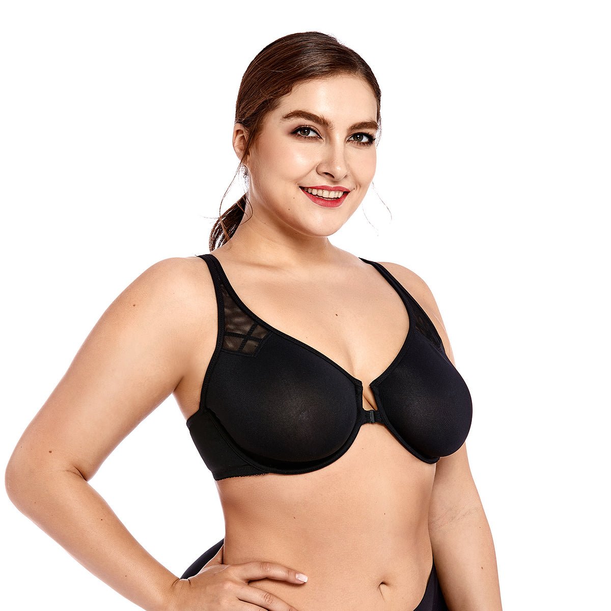 Mesh Insert Front Closure Underwire Seamless Comfort Black Bra   0cm