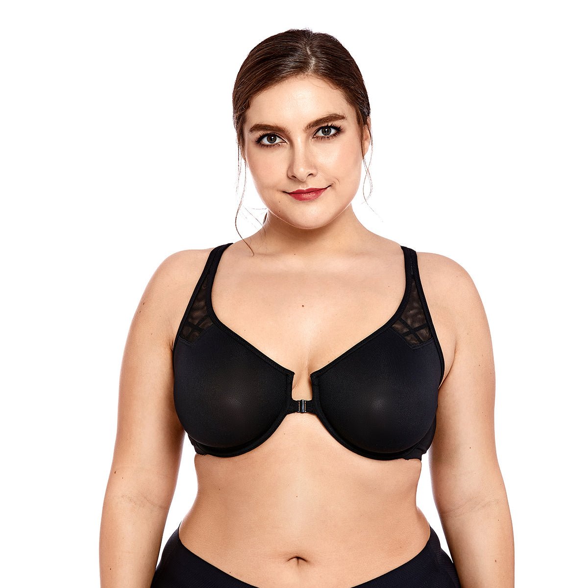 Mesh Insert Front Closure Underwire Seamless Comfort Black Bra   0cm