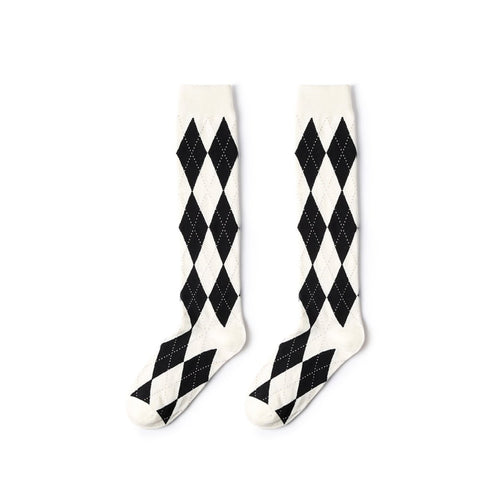 Modern Classy Diamond Grid All season Women Knee High Socks   0cm