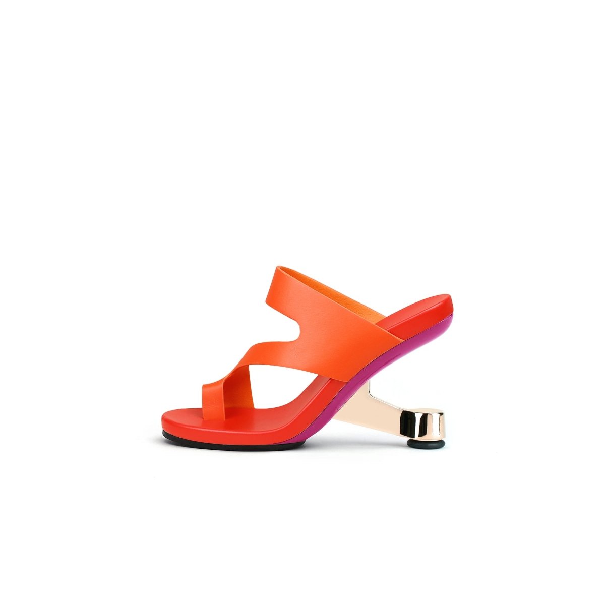 Molly Single Toe Strap Pivot-heel Orange Mules - 0cm