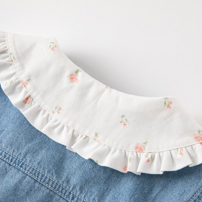 Mushroom Flower Embroidery Girl Removable Shirt Collar Blue Denim Jacket   0cm