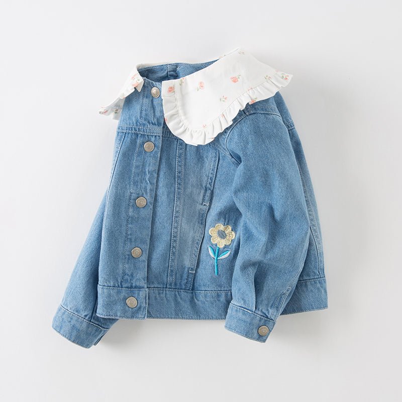 Mushroom Flower Embroidery Girl Removable Shirt Collar Blue Denim Jacket   0cm