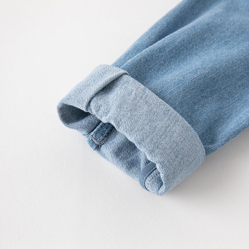 Mushroom Flower Embroidery Girl Removable Shirt Collar Blue Denim Jacket - 0cm