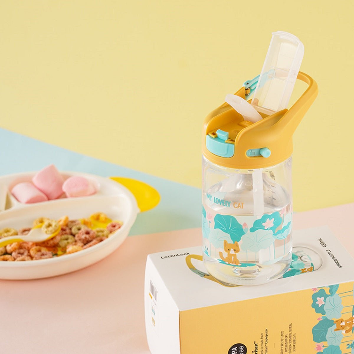 My Lovely Cat Kids Soft Straw 430ml Yellow Water Bottle   0cm