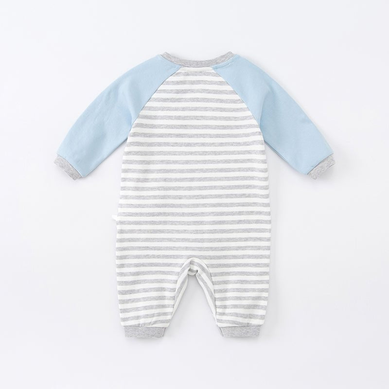 Napping Puppy New Born Baby Boy Grey Striped Romper   0cm