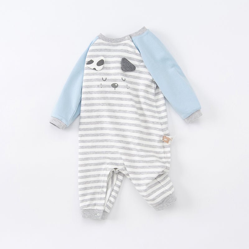 Napping Puppy New Born Baby Boy Grey Striped Romper   0cm