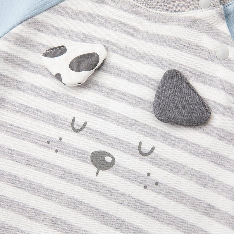 Napping Puppy New Born Baby Boy Grey Striped Romper   0cm