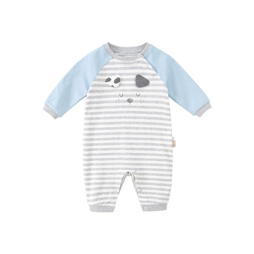 Napping Puppy New Born Baby Boy Grey Striped Romper   0cm