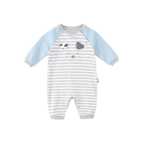 Napping Puppy New Born Baby Boy Grey Striped Romper