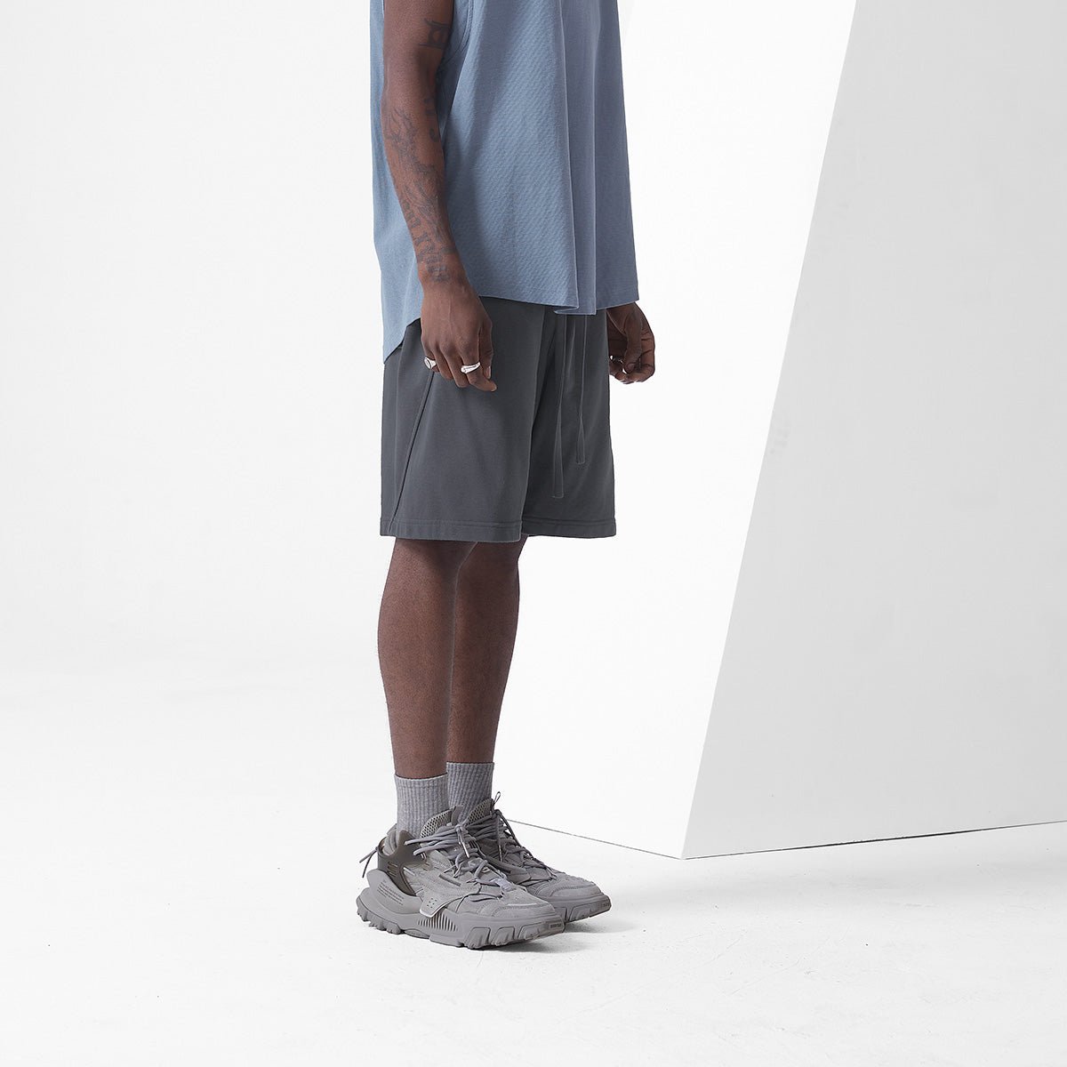 Natural Comfort Mid Length Charcoal Track Shorts   0cm