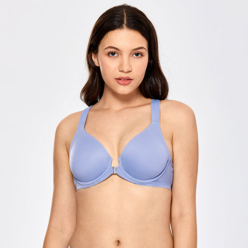 Natural Look Seamless Front Closure Mesh Wing Underwire Blue Bra   0cm