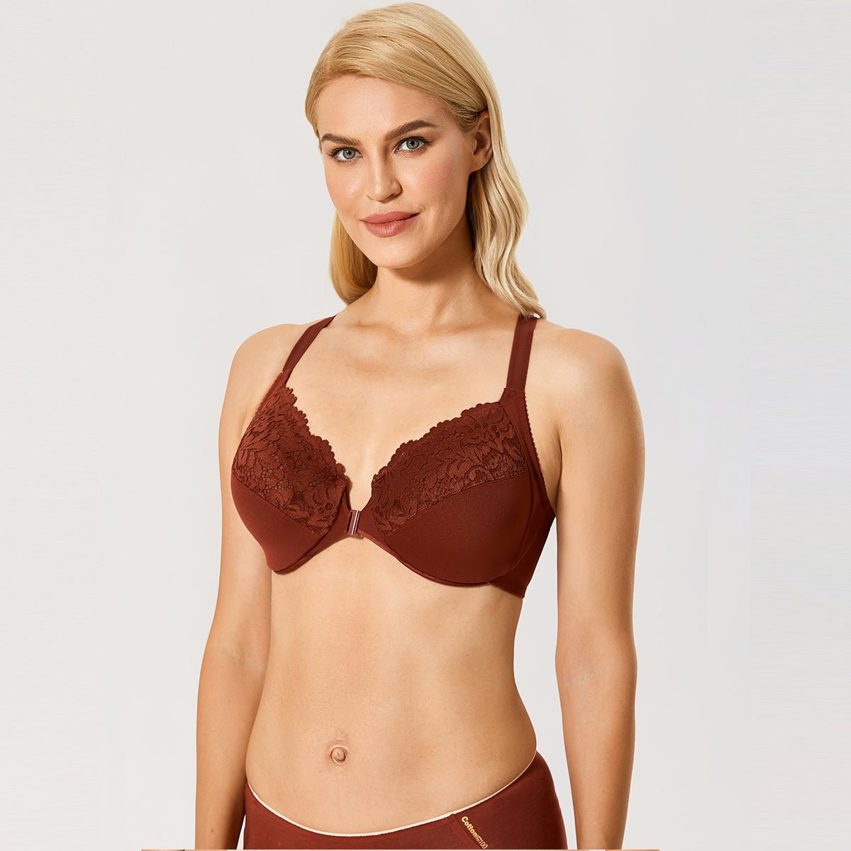 Natural Shaping Front Closure Underwire Maroon Full Coverage Lace Bra   0cm