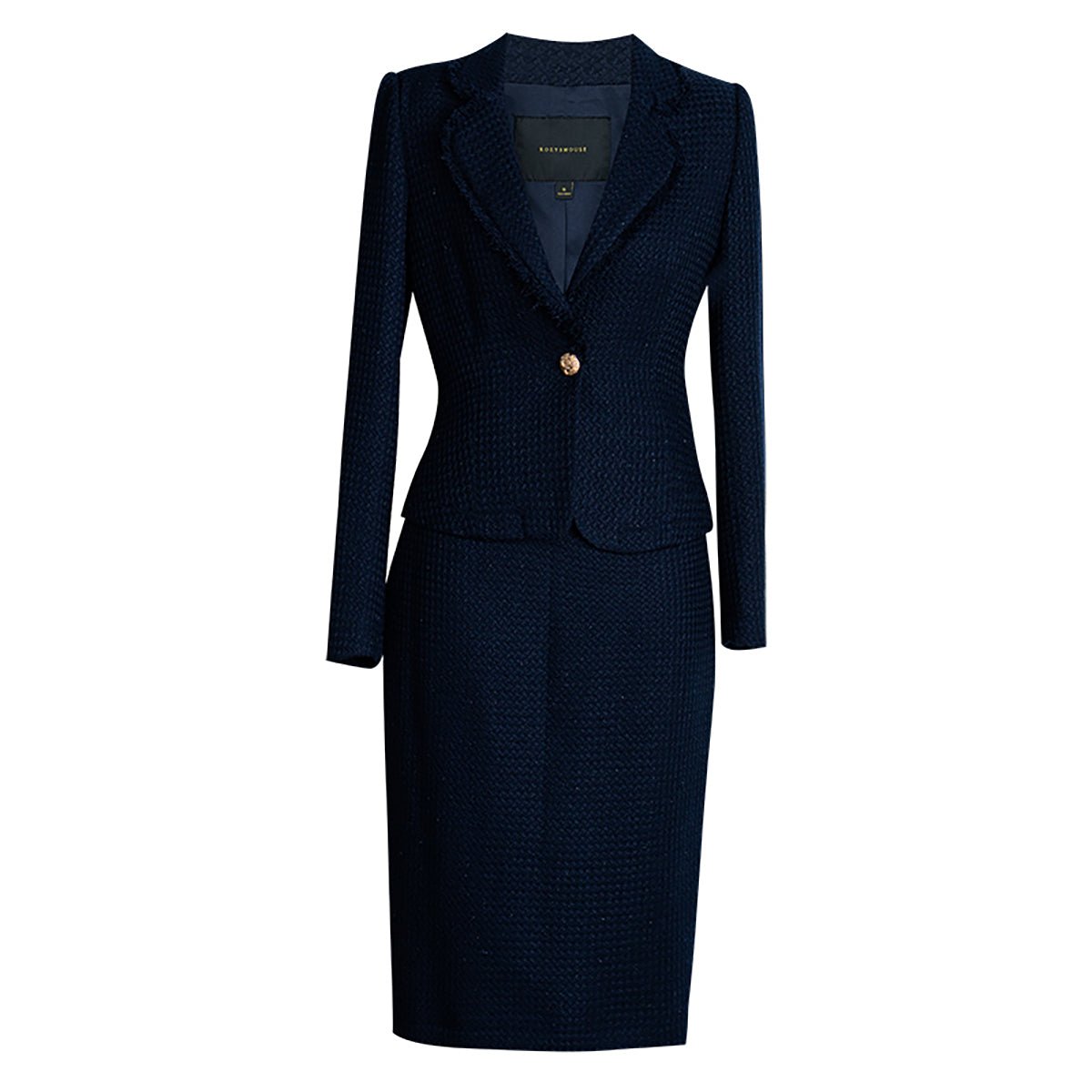 Navy Single Breasted Blazer and Midi Skirt Set   0cm