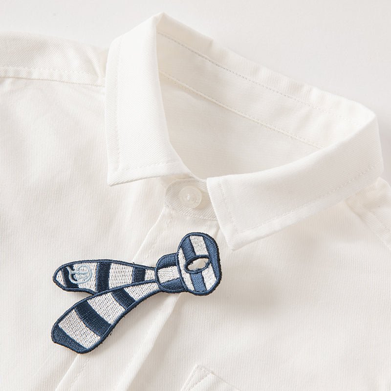 Navy Trim Removable Tie Boy White Shirt   0cm
