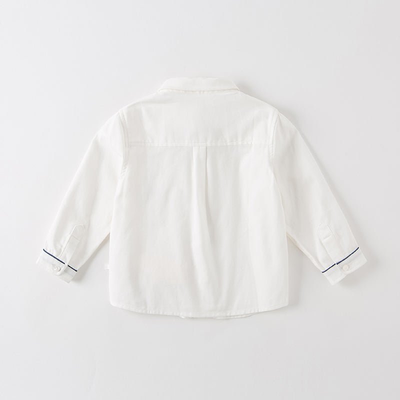 Navy Trim Removable Tie Boy White Shirt   0cm