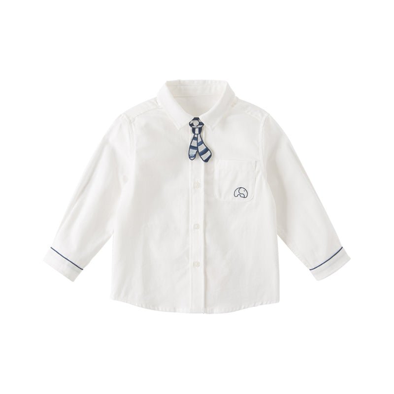 Navy Trim Removable Tie Boy White Shirt   0cm