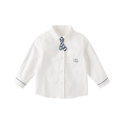 Navy Trim Removable Tie Boy White Shirt