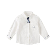 Navy Trim Removable Tie Boy White Shirt