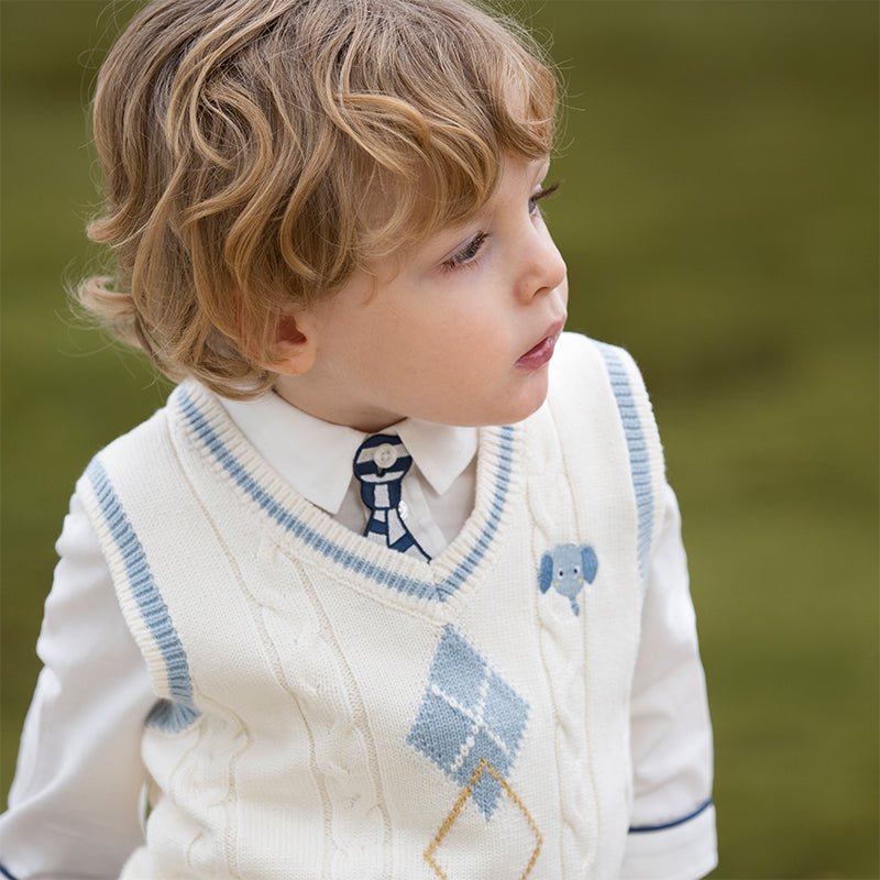 Navy Trim Removable Tie Boy White Shirt   0cm